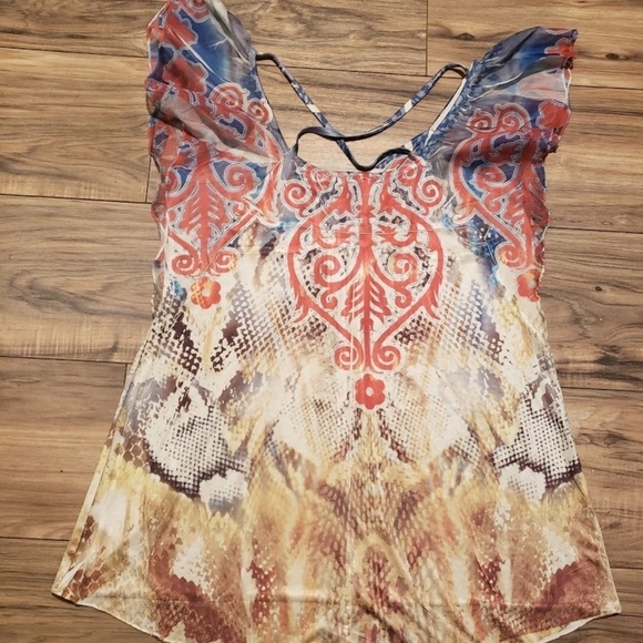 Style & Co Macys Women’s Retro Bohemian Ruffle Sleeve Blouse Size Medium - Picture 8 of 10